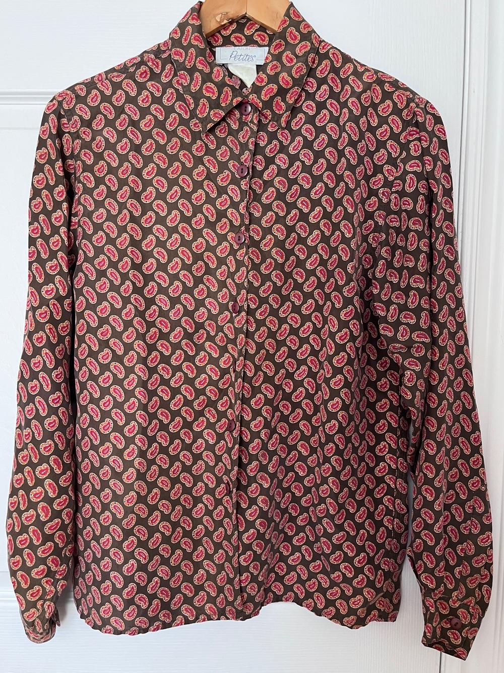 Vintage 100% Silk Brown Paisley Button Down Shirt
